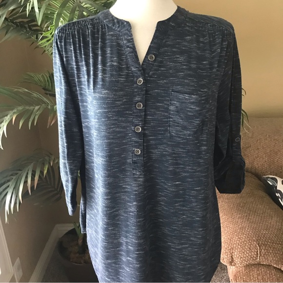 Avenue plus size half button down pull tab sleeves top - Picture 5 of 6